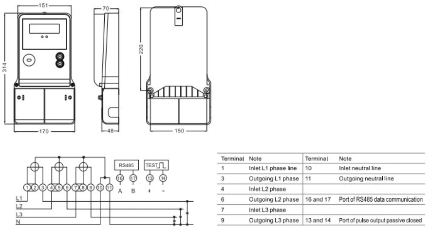 Three Phase Multifunctional Power Meter RS485