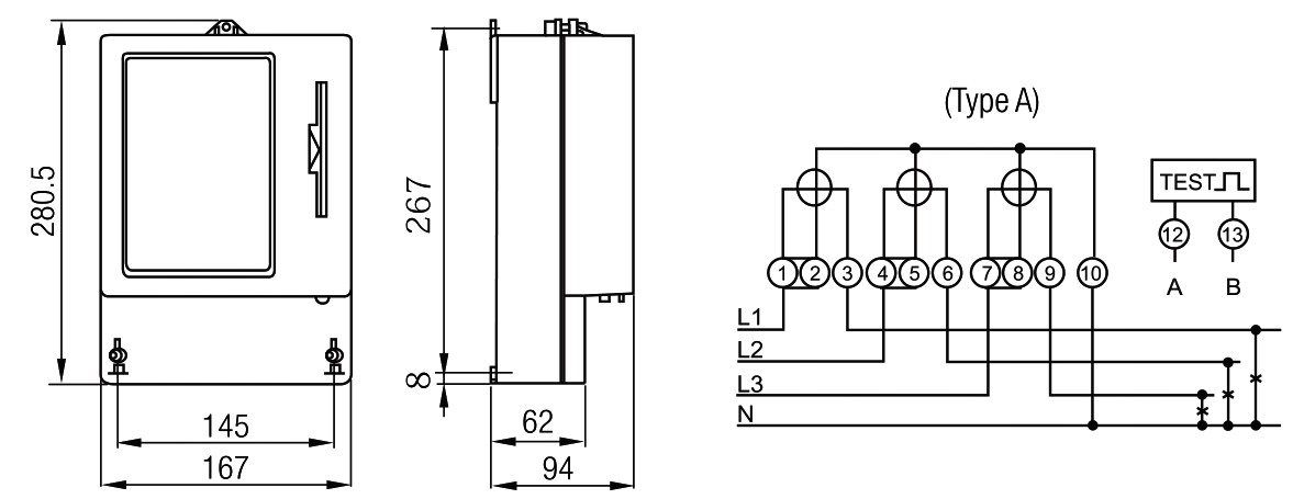 3 Phase Prepaid Consumption Lcd Wattmeter size