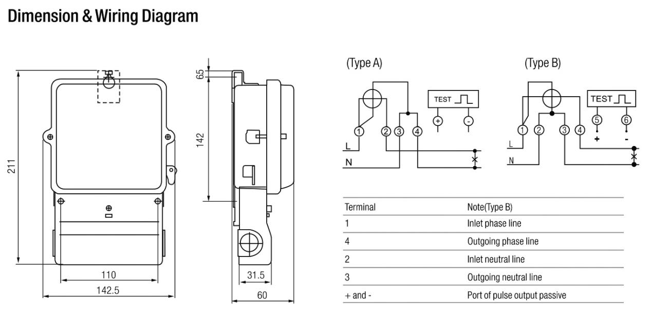 Single Phase Digital Bidirectional Kwh Meter size