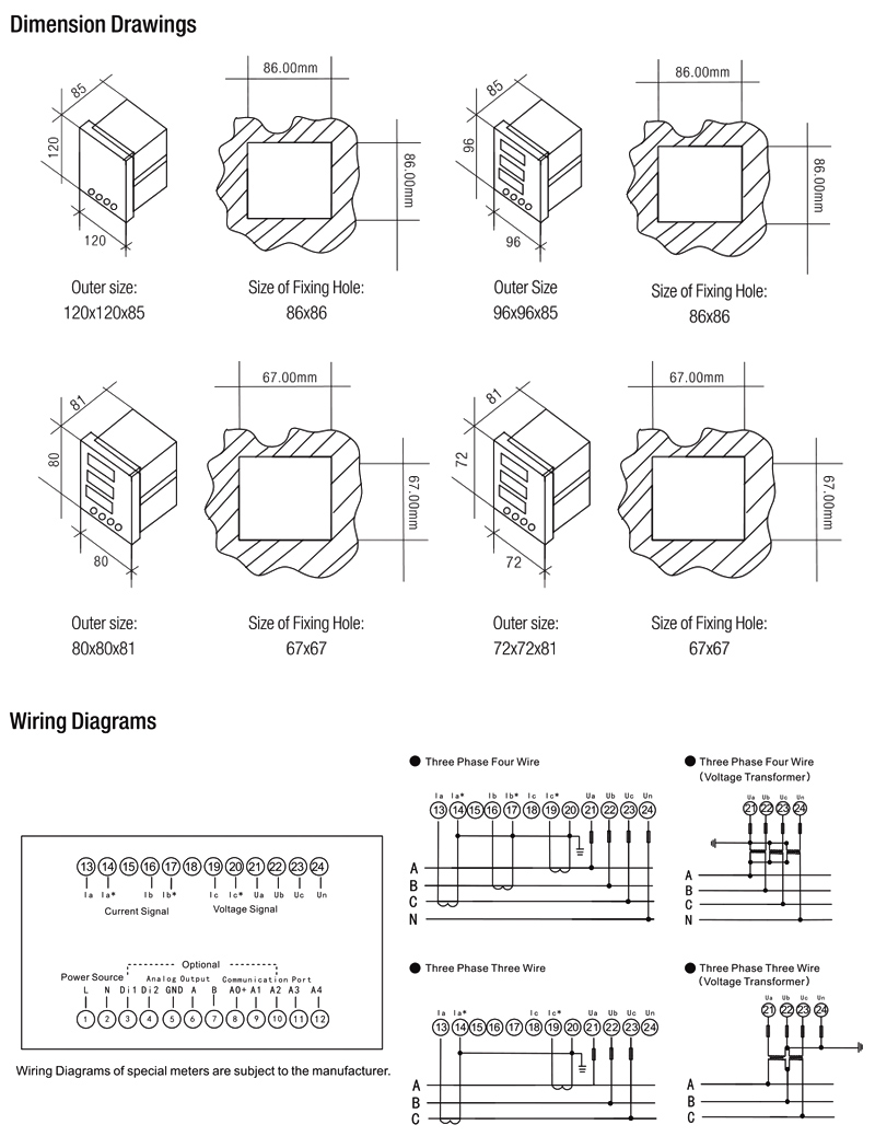 Three Phase Current Voltage Frequency Meter